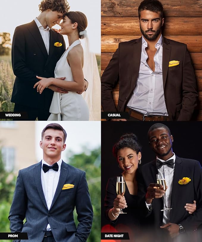 Premium Pre-Folded Four-Point Suit Pocket Square for Men with Sewn Pocket Fold