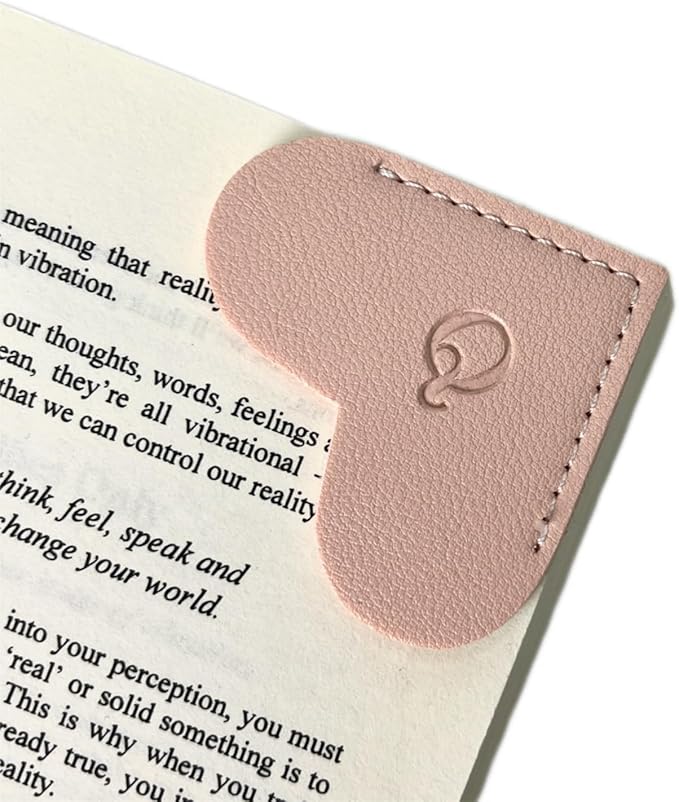 Personalized Leather Book Marks, Heart Bookmark, Unique Cute Handmade Letter Bookmarks Accessories for Reading Women, Teacher, Student, Book Lovers Book Mark Gifts (Pink, Q)