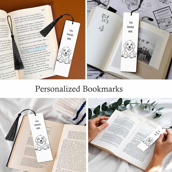 Cute Dog 5 Pcs Bookmarks You Pawsed Here Wooden Bookmarks with Tassel for Students Reader Teachers Book Lovers