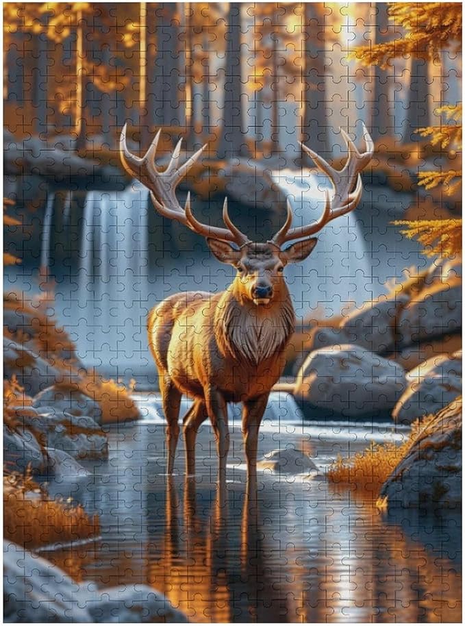 Wooden Puzzle - Creek Elk Jigsaw Puzzles，Wooden Puzzles for Adults 500 Pieces Challenge Puzzles，Educational Games，Family Puzzles，Unique Gifts for Wall Art