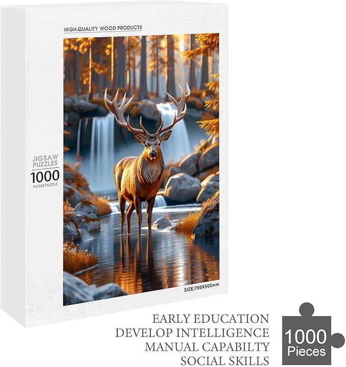 Wooden Puzzle - Creek Elk Jigsaw Puzzles，Wooden Puzzles for Adults 1000 Pieces Challenge Puzzles，Educational Games，Family Puzzles，Unique Gifts for Wall Art
