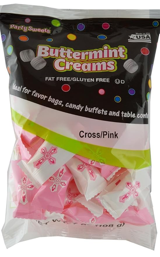 Party Sweets Pink Cross Buttermints by Hospitality Mints, Appx 300 mints, 7-Ounce Bags (Pack of 6)