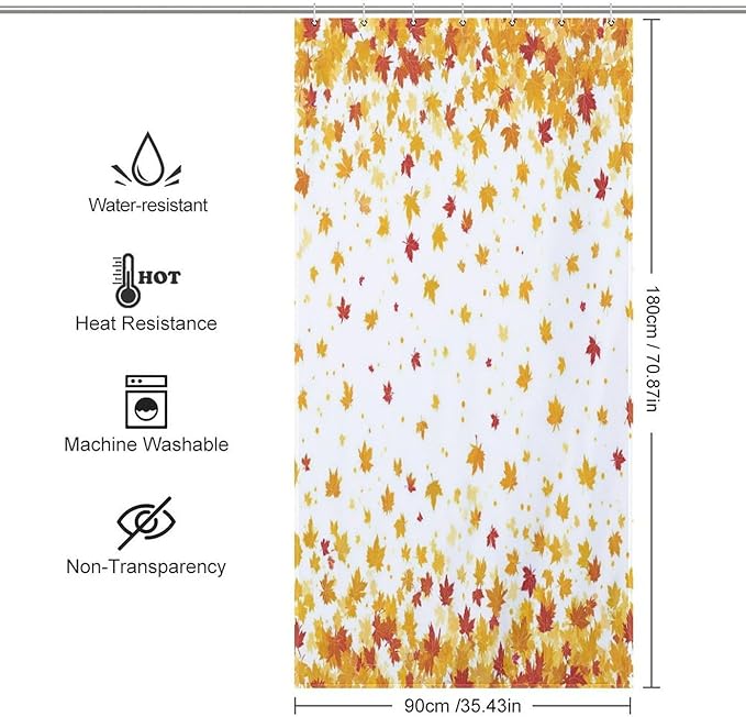 Fall Falling Maple Leaves Shower Curtain Waterproof Washable Fabric Bathroom Shower Curtains for Bathroom Decorations Home Indoor Decor 35x72Inch