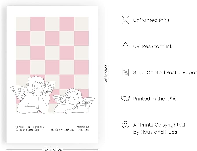 HAUS AND HUES Pink Wall Art, Danish Pastel Posters, Aesthetic Room Decor, Cool Posters for Wall (Unframed, 24x36)