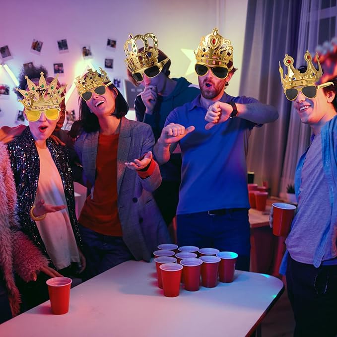 12pcs Party Gift Crown Glasses Adjustable King Crown Hat Crown Sunglasses Crown funny glasses for Party Photo Props Kids Party King Queen Prince Princess Costume Accessories Dress-Up Supplies