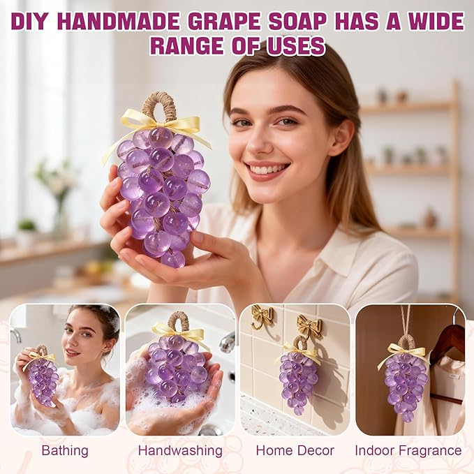 Soap Making Kit for Adults, Grape Soap Complete Accessories Contains Mould Soap Base Color Essential Oil Realistic and Beautiful Appearance Safe and Reliable Ingredients Perfect Handmade Gift