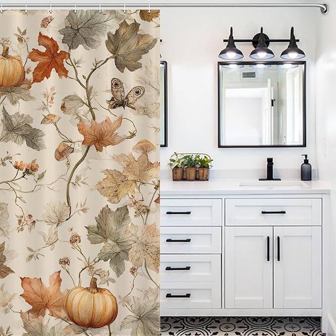 Fall Pumpkin Autumn Thanksgiving Shower Curtain Waterproof Washable Fabric Bathroom Shower Curtains for Bathroom Decorations Home Indoor Decor 72x72Inch