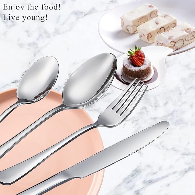 12 Pcs Spoons and Forks Set, Top Food Grade Stainless Steel Forks and Spoons Silverware Set,Forks and Spoons Cutlery Set, Mirror Finish & Dishwasher Safe