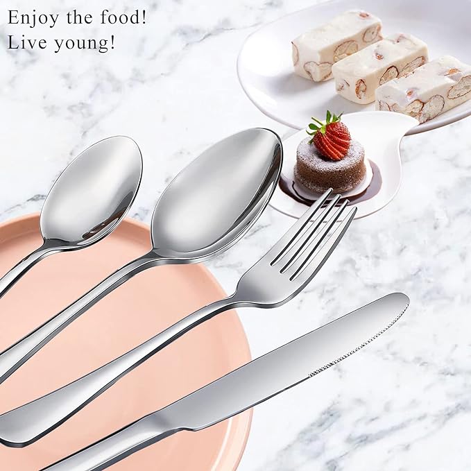 Spoons and Forks Set, Set of 30 Top Food Grade Stainless Steel Forks and Spoons Silverware Set, Kitchen Utensils Forks (8 Inch) and Spoons (6.69 Inch) Cutlery Set, Mirror Finish & Dishwasher Safe