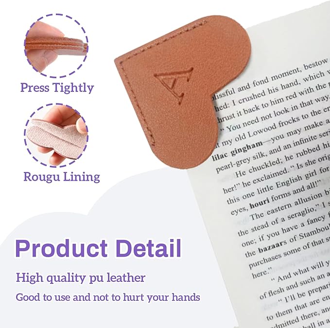 MOTEERLLU Personalized Leather Heart Bookmark with Initials, Cute Custom Corner Bookmarks for Reading Women, Men, Kids, Teachers, Book Lovers Gifts(Brown N)