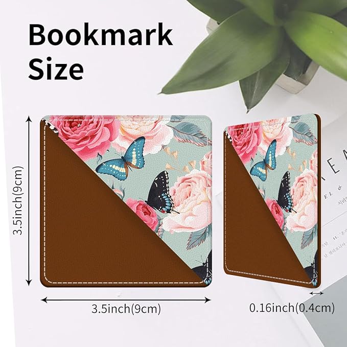 Cute Leather Bookmarks, Fun Triangle Making Corner Bookmark, Book Accessories for Reading Book Lovers, Unbreakable Page Markers for Women Men Cute Flower and Butterfly