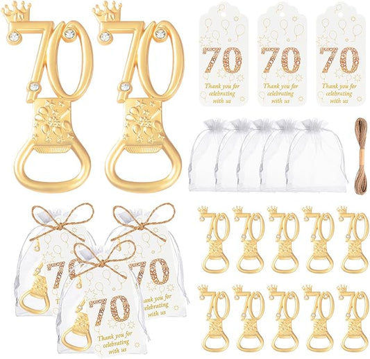 50 Pcs Golden 70th Birthday Party Favors with Rhinestones, 70th Birthday Bottle Openers,Perfect for Guests, Personalized 70 Beer Bottle Openers, 70th Anniversary Wedding Party Gifts (70th)