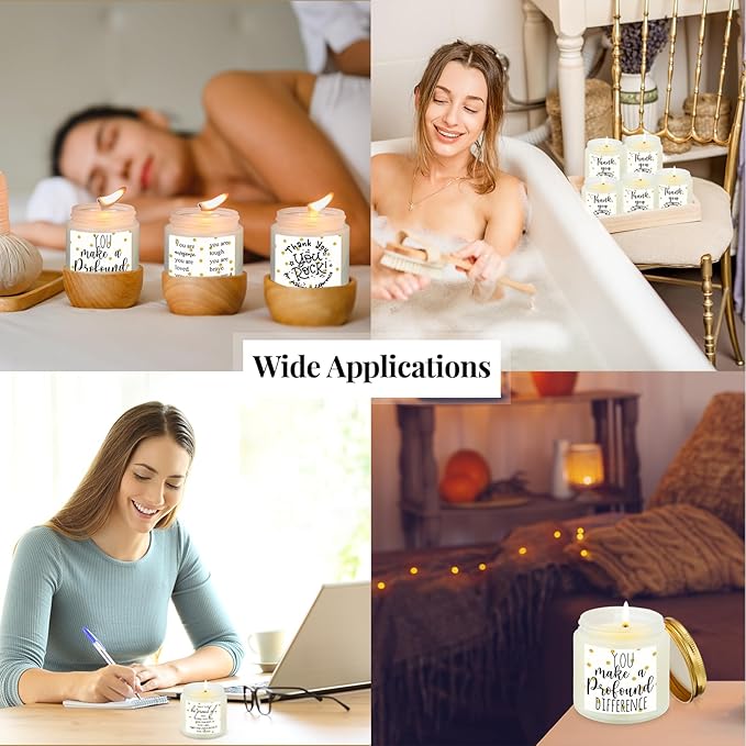 Roowest 10 Jars Thank You Gift Candles 3.5 oz Valentines Employee Appreciation Gifts Bulk Soy Wax Jar Inspirational Candle Thank You Coworkers Employee Women Secretaries Teacher(White,Simple,Delicate)