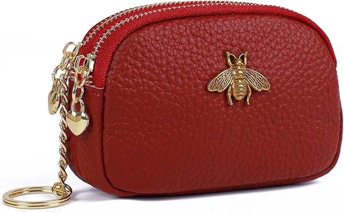 imeetu Women Leather Coin Purse, Small 2 Zippered Change Pouch Wallet