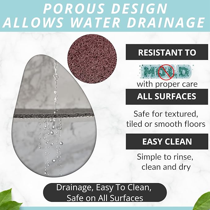 Enkosi Loofah Shower Mat with Drain Hole – Cushioned Anti-Slip Square Bath Mat for Showers, and Bathroom Floors – Textured PVC, Non Slip Safety Pad for Walk-in Stalls and Wet Areas (27x27 Brown)