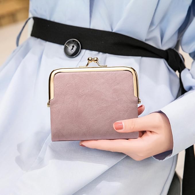 Wallet Women Small RFID Blocking Bifold Leather Wallets for Women Vintage Coin Purse With Zipper and Kiss Lock