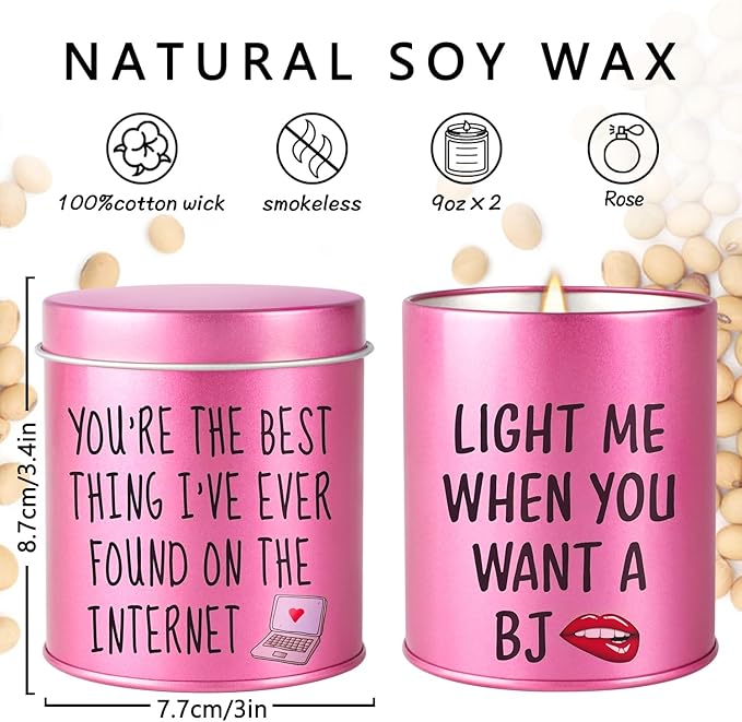 Scented Candle, 9oz Rose Scented Candles for Him, Her, Couple Valentines Day Gifts, 2 Pack