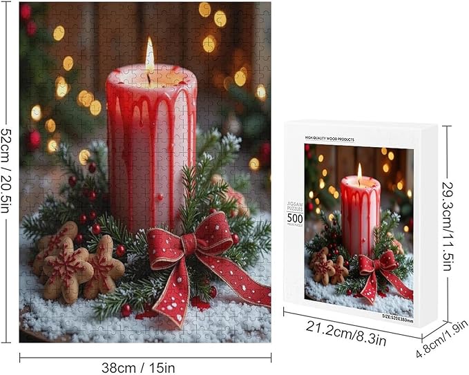 Jigsaw Puzzles for Adults 500 Piece - Merry Christmas，Christmas Candles Wooden Puzzle Puzzle Games， Stress Relief Games，Funny Puzzles，Unique Gifts for Wall Art ，Family Puzzles