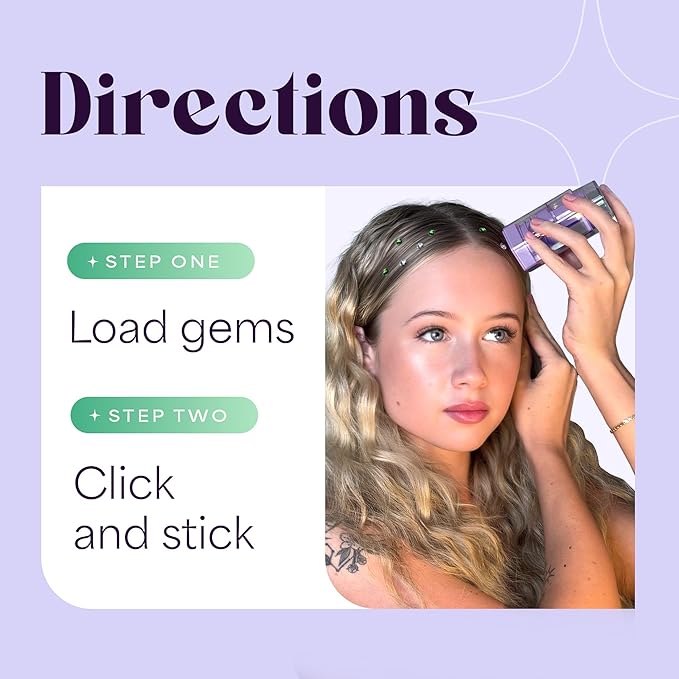Hally Hair Gem Tool with Extra Clear & Green Gems, Hair Accessory- Includes Hair Styling Tool with 240 Multicolored Adhesive Gem Stickers Hair Jewels - Stylish Hair Accessories