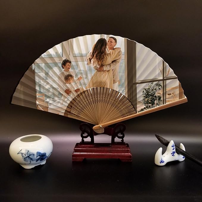 WERWAES12Pcs Personalized Folding Fan with Custom Photo Hand Held Fans Foldable for Wedding Dancing Saloon Cosplay Party Props Decorative Folding Fans
