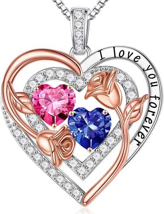 Iefil Valentines Day Gifts for Her - Sterling Silver Birthstone Necklace Anniversary Birthday Gifts for Her Wife Mom Daughter