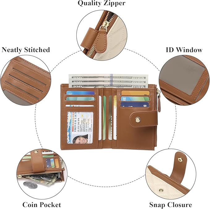 SENDEFN Small Wallet for Woman Leather RFID Blocking Bifold Zipper Pocket Credit Card Holder