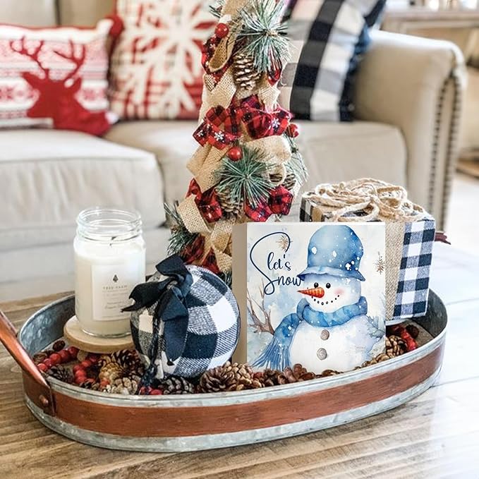 Mtrgdn Merry Christmas Sign, Winter Snowman Table Wood Box Sign,Winter Holiday Xmas Decoration Wood Box Signs Blocks for Home Bedroom Kitchen Shelf Desk Indoor Decor 5x5 Inch