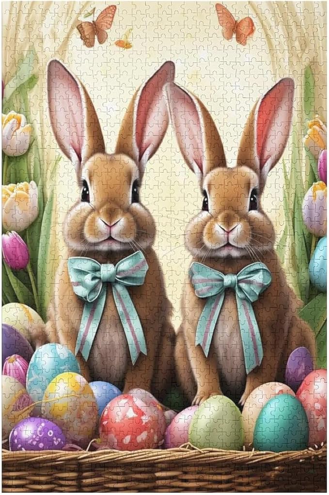 Wooden Puzzle - Easter Bunny and Eggs Jigsaw Puzzles，Wooden Puzzles for Adults 1000 Pieces Challenge Puzzles，Educational Games，Family Puzzles，Unique Gifts for Wall Art