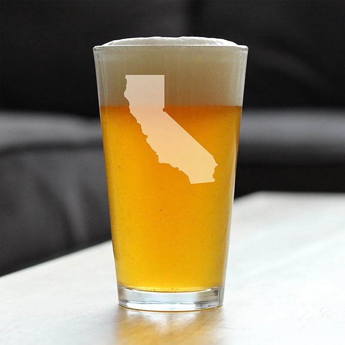 Custom California State Outline Pint Glass for Beer - State Themed Drinking Decor and Gifts for Californian Women & Men - 16 Oz Glasses