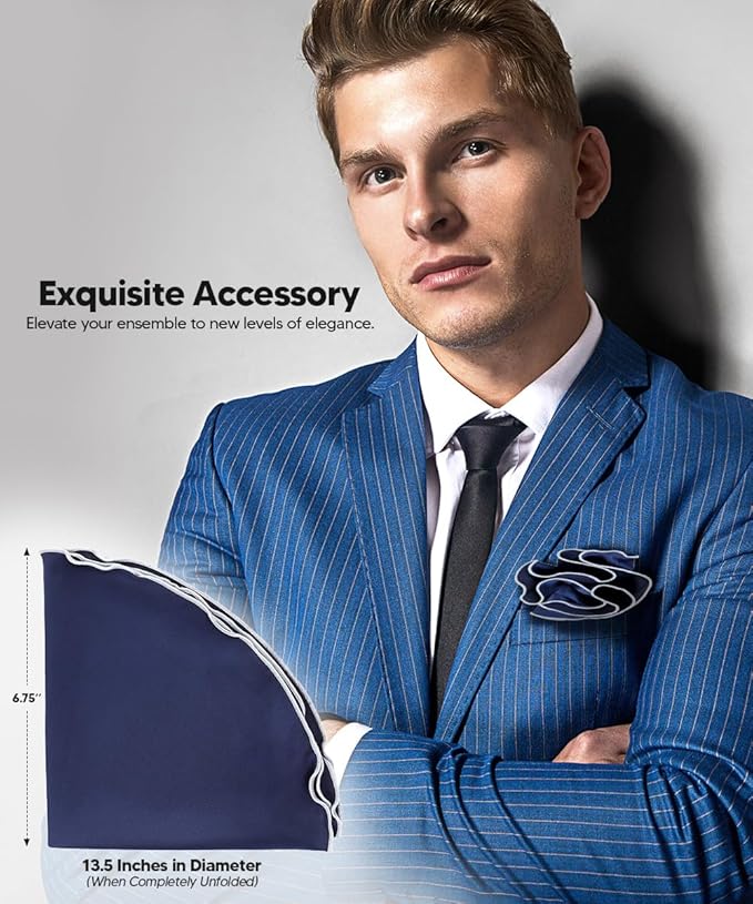 Premium Pre-Folded Four-Point Suit Pocket Square for Men with Sewn Pocket Fold