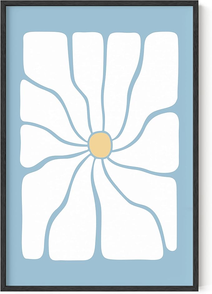 HAUS AND HUES Blue Aesthetic Daisy Artwork, Indie Room Posters, Trendy Wall Art, Danish Pastel Decor (Black Frame, 24x36)