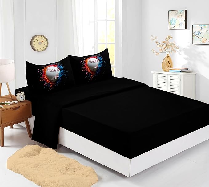 Helloosun 5PCS Baseball Comforter Set Full,Sports Bedding Sets for Boys,Full Comforter Sets for Boys,Baseball Bedding Set with Sheets