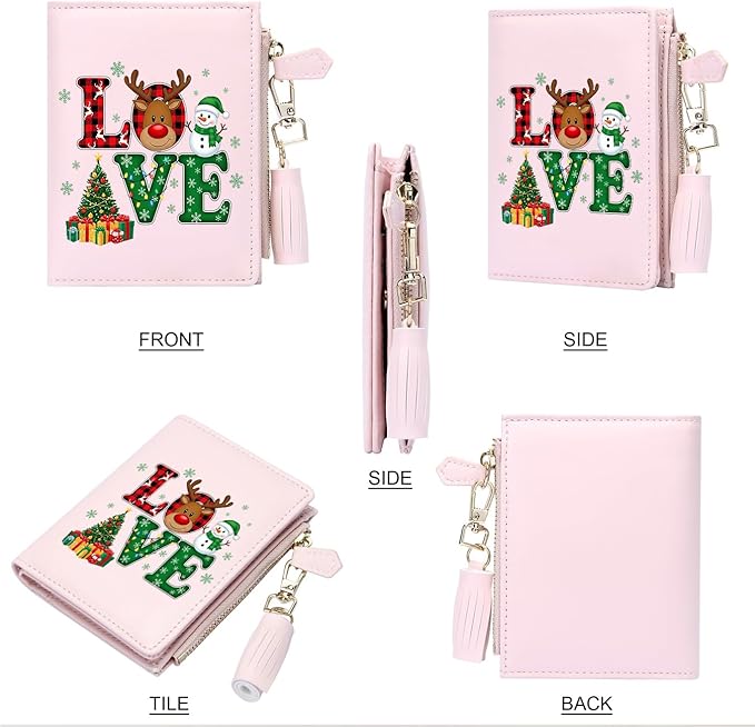GEEAD Custom Design Small Wallets for Women Bifold Slim Coin Purse Zipper ID Card Holder for Christmas