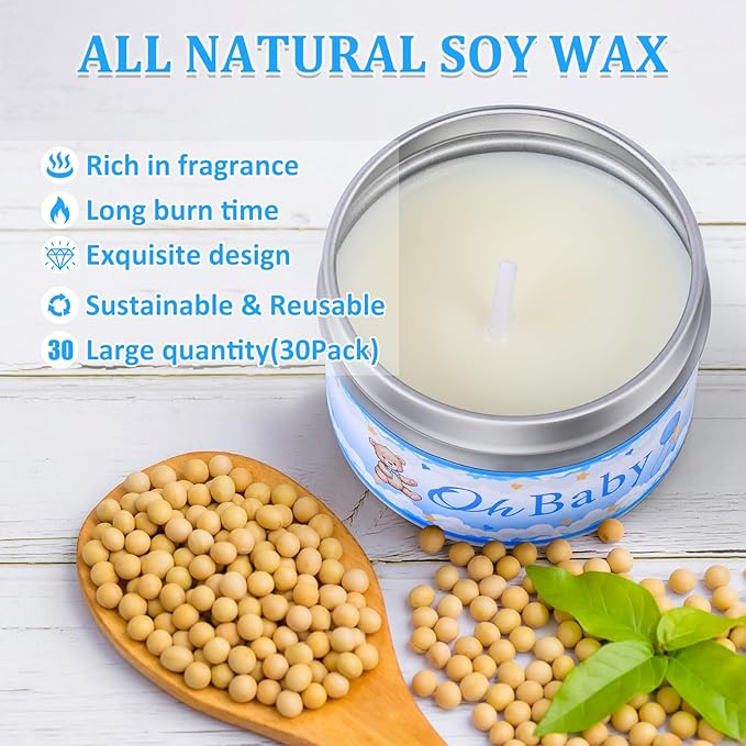 30 Pack Baby Shower Party Favors Candles Lavender Scented, Baby Shower Favors for Guests Prizes, Girl Boy Gender Reveal Party Gifts Decorations (1.2 Oz, Blue)