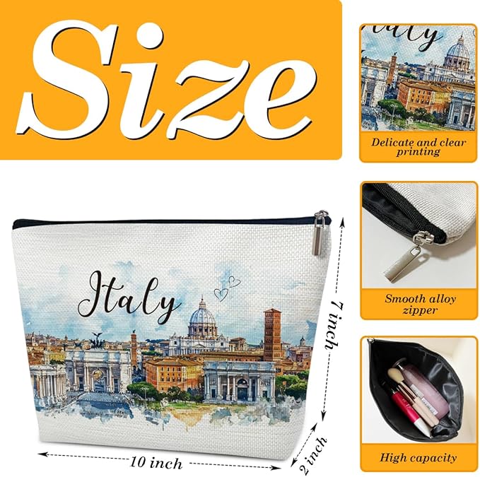 Italy Travelling Gifts Makeup Bag, Italy Souvenir, Watercolor Cosmetic Bag for Purse, Trip Gifts for Traveller, Travelling Lovers, City Themed Organizer