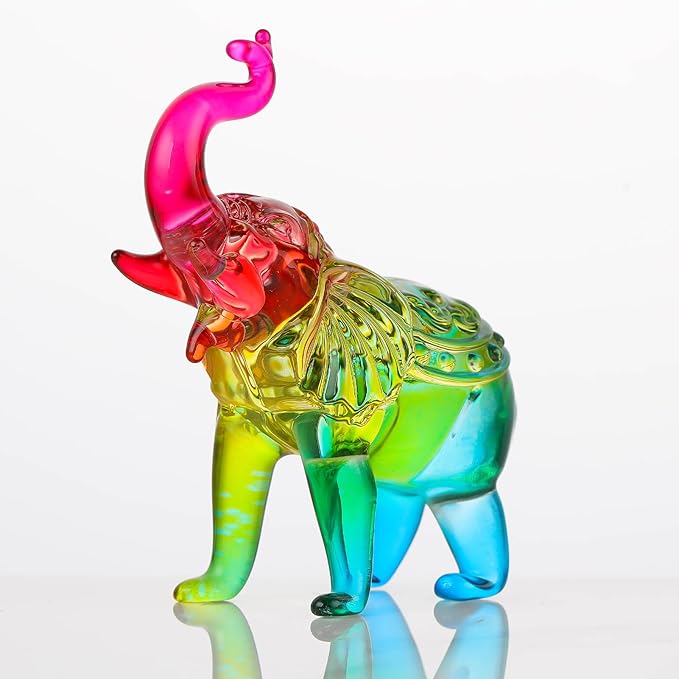Crystal Elephant Figurine Home Decor, Glass Elephant Statue Gifts for Women Men, Crystal Animals Collectible Figurines Tabletop Decoration Elephant Sculpture with Trunk Up Ornaments (Color)