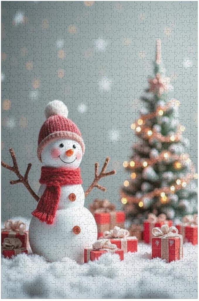 Wooden Puzzles for Adults 1000 Pieces, Christmas Winter Snowman, Each Piece is Unique and Perfectly Put Together, are Special Home Decorations, Fun Puzzles, Party Games, Family Toys