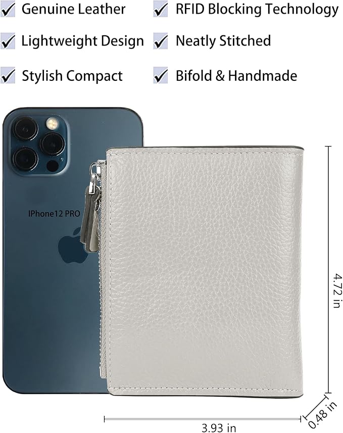 AINIMOER Women's RFID Blocking Leather Small Compact Bi-fold Zipper Pocket Wallet Card Case Purse with id Window