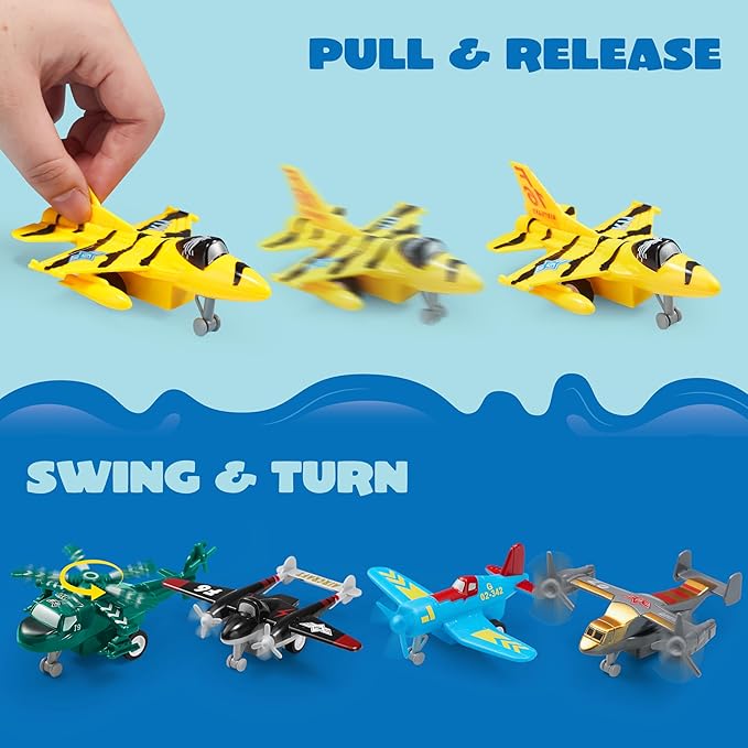 JOYIN 16 Pcs Pull Back Airplane Toys, Boys Plane Playset, Aircraft Incl Helicopter, Fighter, Bomber, Gifts for Toddler Kids 3+ Years Old, Christmas Kids Gifts, Treasure Box Toys for Classroom