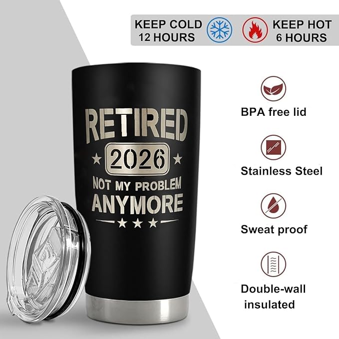 Retirement Gifts for Men Women 2026, 20 oz Retirement Tumbler Stainless Steel Insulated Coffee Cup Double Wall Travel Mug with Lid, Gifts for Teacher Coworkers Leaving