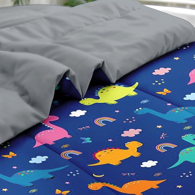 Comforter Set Full Size, Cute Dragon Grey 7 Pcs Bedding for Kids and Adults, Colorful Wildlife Funny Bed Sheet Sets with Fitted Sheet 2 Pillowcase & 2 Sham for Bedroom Bed Decor