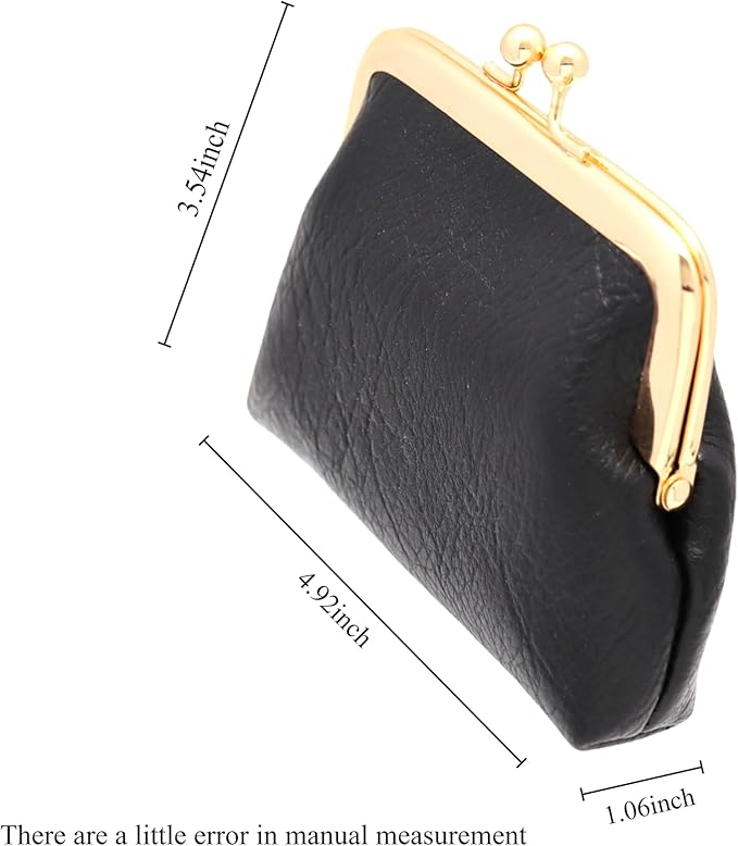 Coin Purse Vintage Bag Lock Wallet Buckle Kiss Lock change purse change holder wallet coin Leather coin wallet(B black)