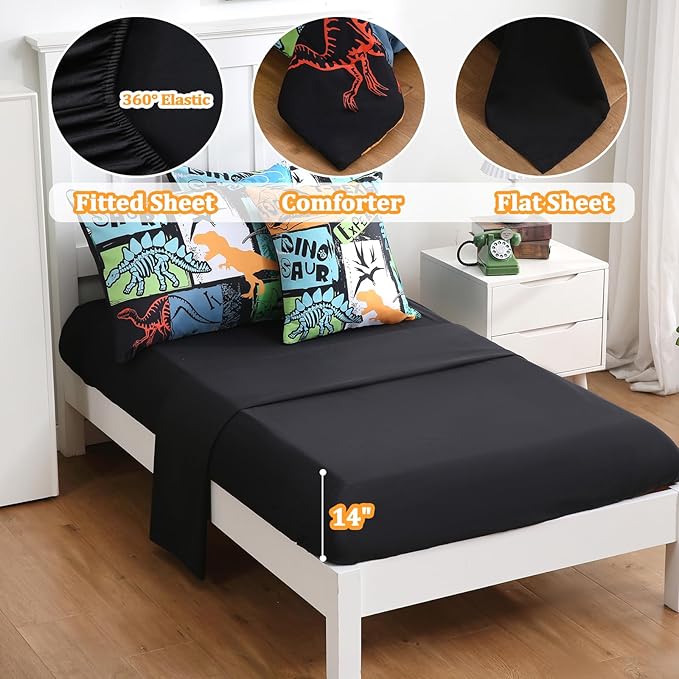 6 Pcs Bed in A Bag Twin Comforter Set for Boys, Dinosaur Bedding Sets with Sheets for Kids