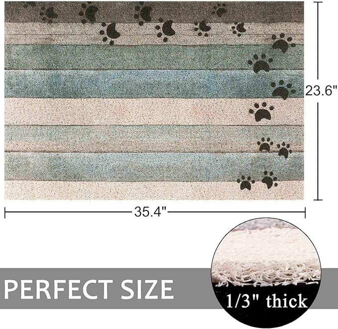 Darkyazi 23.6" x 35.4" Colorful Doormats Entrance Front Door Rug Funny Outdoors/Indoor/Bathroom/Kitchen/Bedroom/Entryway Floor Mats，Non-Slip Polyvinyl Chloride (Dog Paw Print-Water Green)