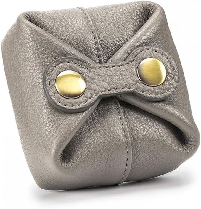 Women Genuine Leather Wallet Vintage Snap Closure Coin Pouch Slim Card Organizer (Gray)