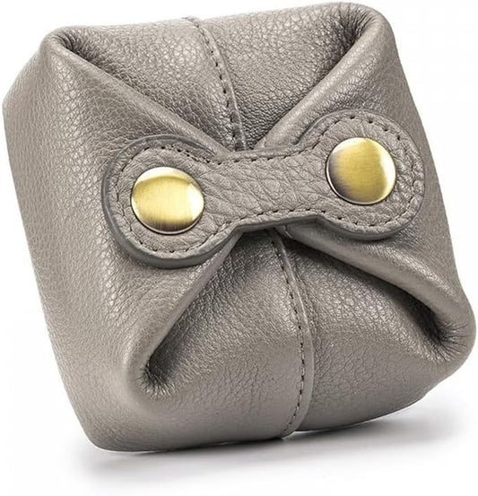 Women Genuine Leather Wallet Vintage Snap Closure Coin Pouch Slim Card Organizer (Gray)