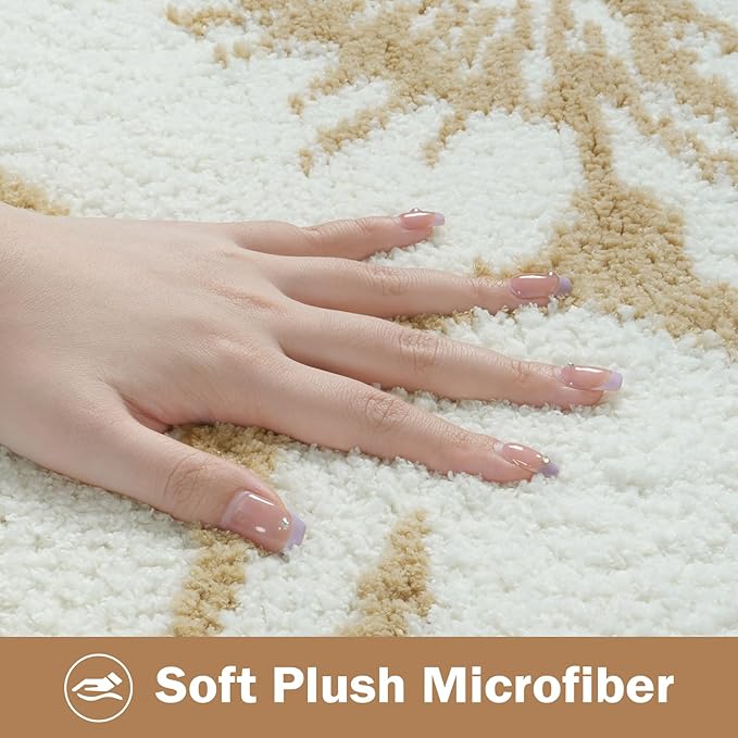 Uphome Bathroom Runner Rug, 18x47 Modern Floral Long Bath Mat Non Slip, Soft Machine Washable Absorbent Quick Dry Bathroom Mat for Tub, Shower, Floor (Beige)