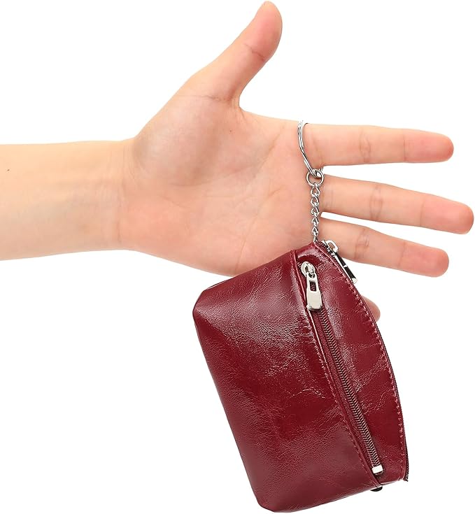 SENDEFN Genuine Leather Small Coin Purse Pouch Change Holder Wallet for Women With KeyChain