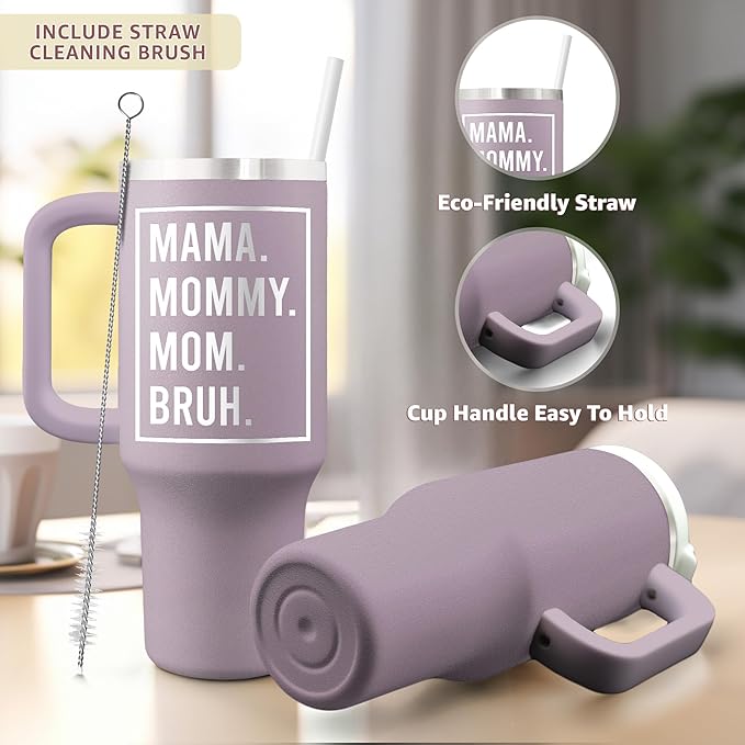 Gifts For Mom - Birthday Christmas Gift for Mom Mama Wife Her Grandma Sister - Mothers Day Gift From Daughter Son Husband - 40oz Tumbler With Handle & Straw Lid - Travel Mug Holder Friendly