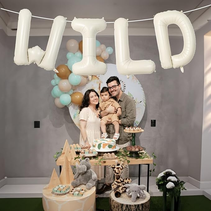 Beige WILD Balloons for Wild One Party Decorations, 40 Inch Cream White Sand WILD Balloon Letters, Ivory Alphabet WILD Balloon for Kids Boys Girls Two Wild Birthday Baby Shower Party Decorations